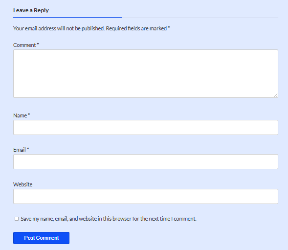 Comment form of standard WordPress